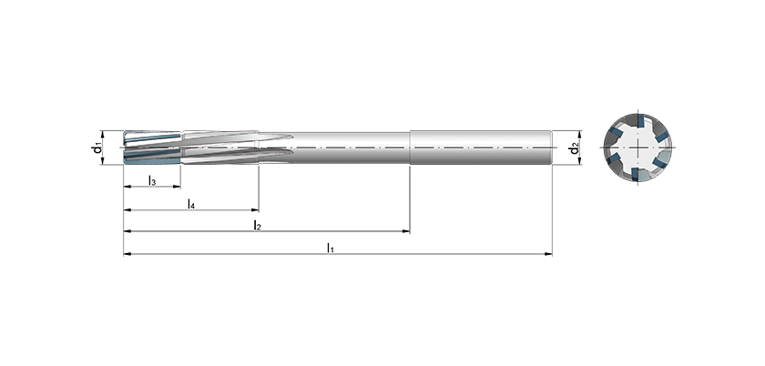 Maschinenreibahlen mit Hartmetall-Schneiden und zylindrischem Schaft und verlängertem Schneidteil