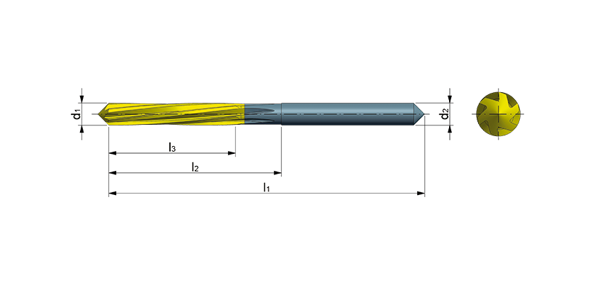 Vollhartmetallreibahlen  mit zylindrischem Schaft, in linker Wendel, beschichtet