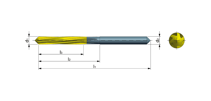 Solid carbide machine reamers with a straight shank, left-hand fluted, coated