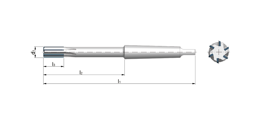 Machine reamers with carbide cutting edges with a Morse taper shank