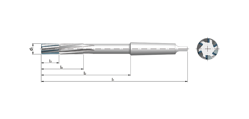 Machine reamers with carbide cutting edges with a Morse taper shank and extended