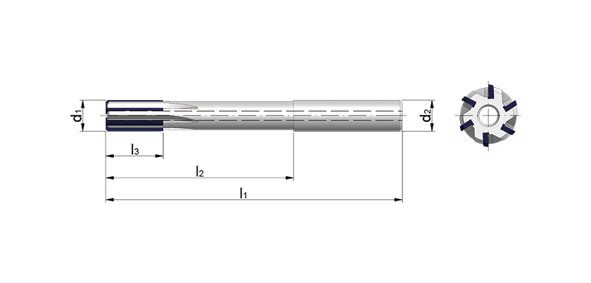 Machine reamers with carbide cutting edges with a straight shank, Internal cooling